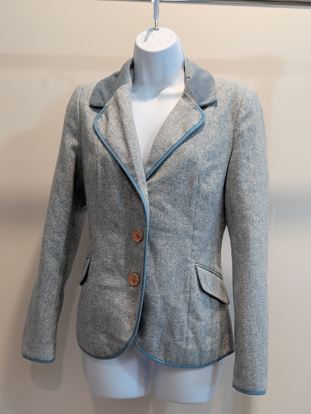 Joe Browns Gray Tweed Blazer with Blue Trim